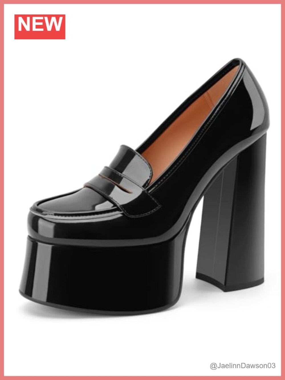 Chunky Platform Loafers for Women, Patent Faux Leather Slip On Heels, 5.6 Inch